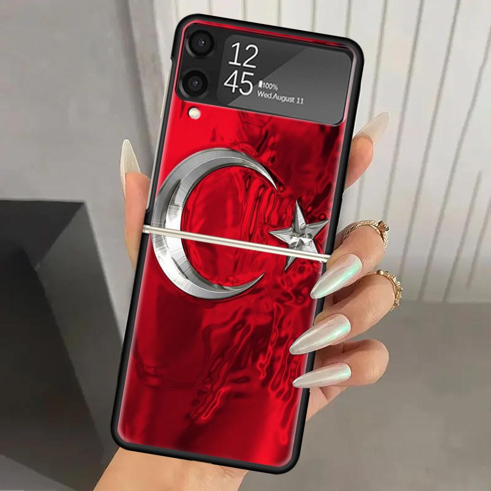 Турция Турецкий Флаг Жесткий ПК Чехол для Телефона Для Samsung Galaxy Z Flip 7 6 5 4 3 Черный ZFlip7 ZFlip6 Flip5 Flip4 Flip3 5G Печатный Чехол