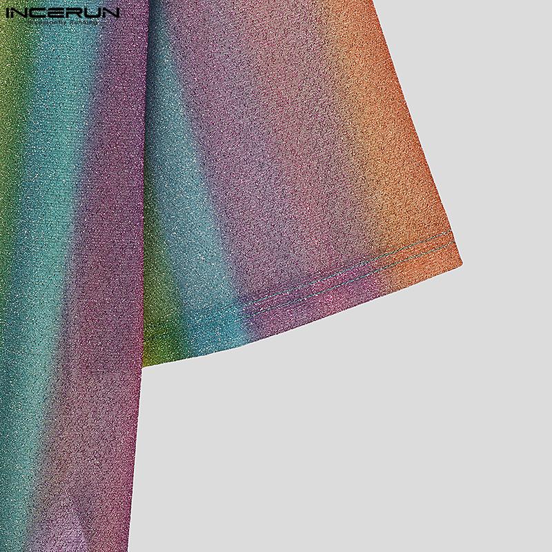 INCERUN Мужские цветные пляжные топы с коротким рукавом и кисточками