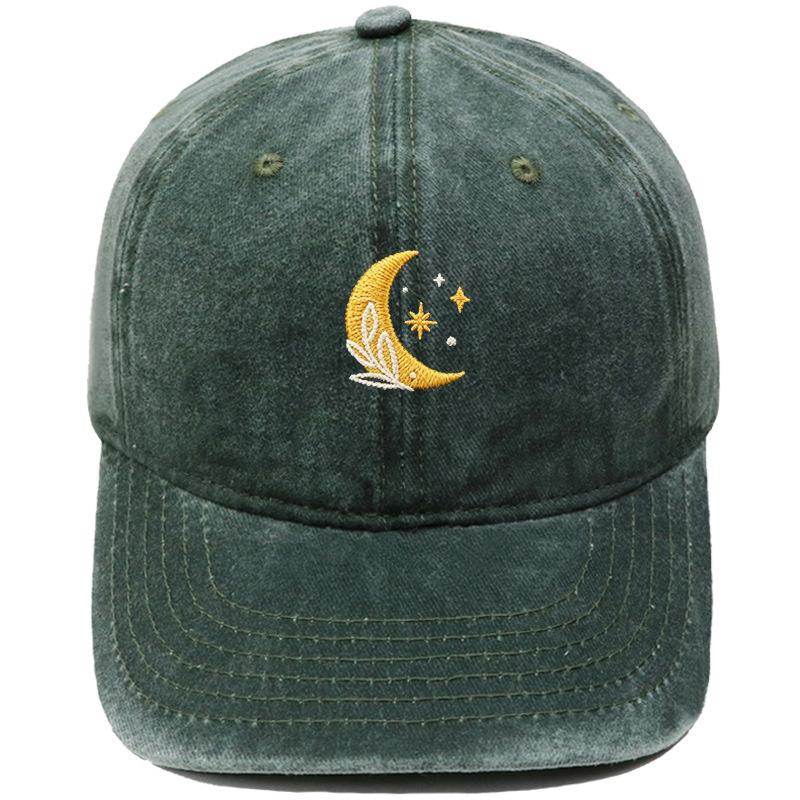 New Star Moon Embroidery Baseball Cap Washed Retro Daddy Hat Men's and Women's Casual Outdoor Sports Hat