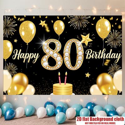 Золотой Баннер на 80-й День Рождения, Полиэстеровый Фон для Декора Стены Дома и Реквизит