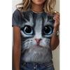 Женская верхняя летняя футболка с 3D принтом кота, свободные футболки с короткими рукавами и круглым вырезом