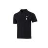 Solid Color Logo Badge Casual Sports Short Sleeve Polo Shirt Men Tops Black HE5164