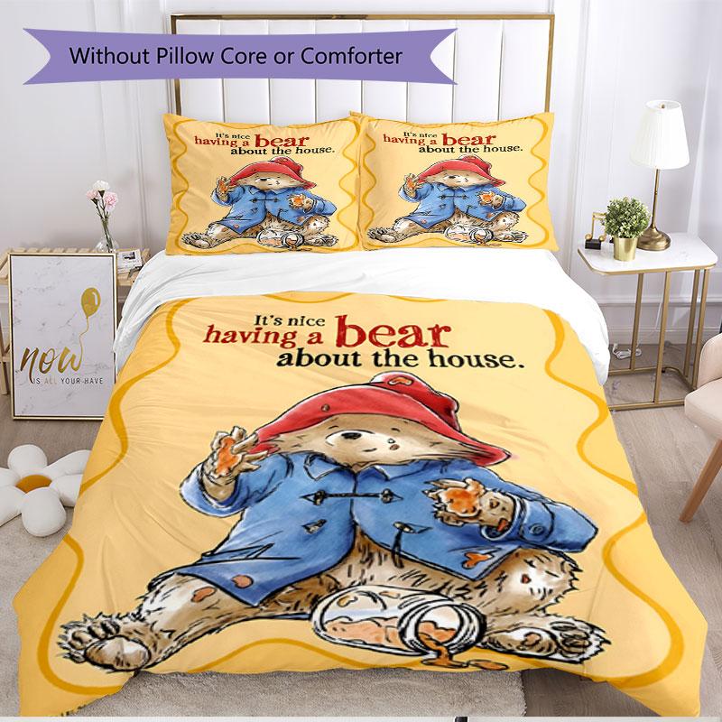 3pcs Duvet Cover Set (1*Duvet Cover + 2*Pillowcase, Without Core), Paddington Bear Print Soft All‑Season Bedding Set, Home Bedroom Decor Gift