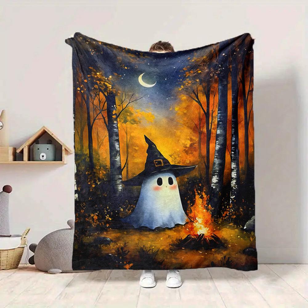 1pc Ghost Forest Blanket, Lightweight Flannel Throw Blanket for Sofa, Bed, Travel, Camping, Living Room, Office, Couch087