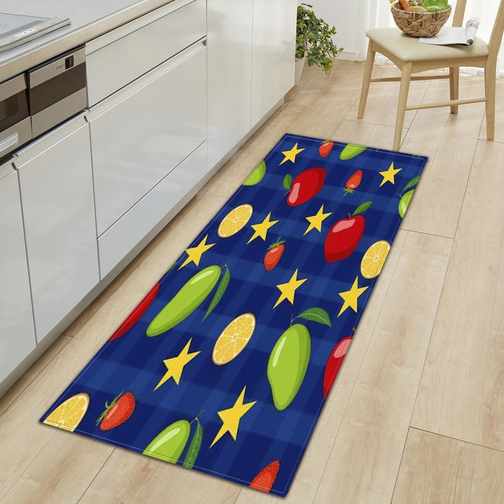 Кухонный коврик со свежими фруктами и овощами. Мягкий утолщенный кухонный коврик. Водонепроницаемый нескользящий маслостойкий напольный коврик.