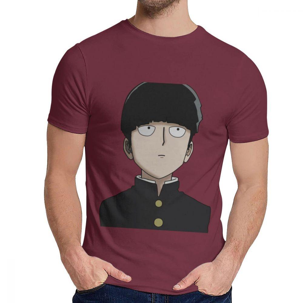 Male Tee Shirt Shigeo Kageyama Mob Psycho 100 Natural Cotton Top Design Round Neck Harajuku Streetwear