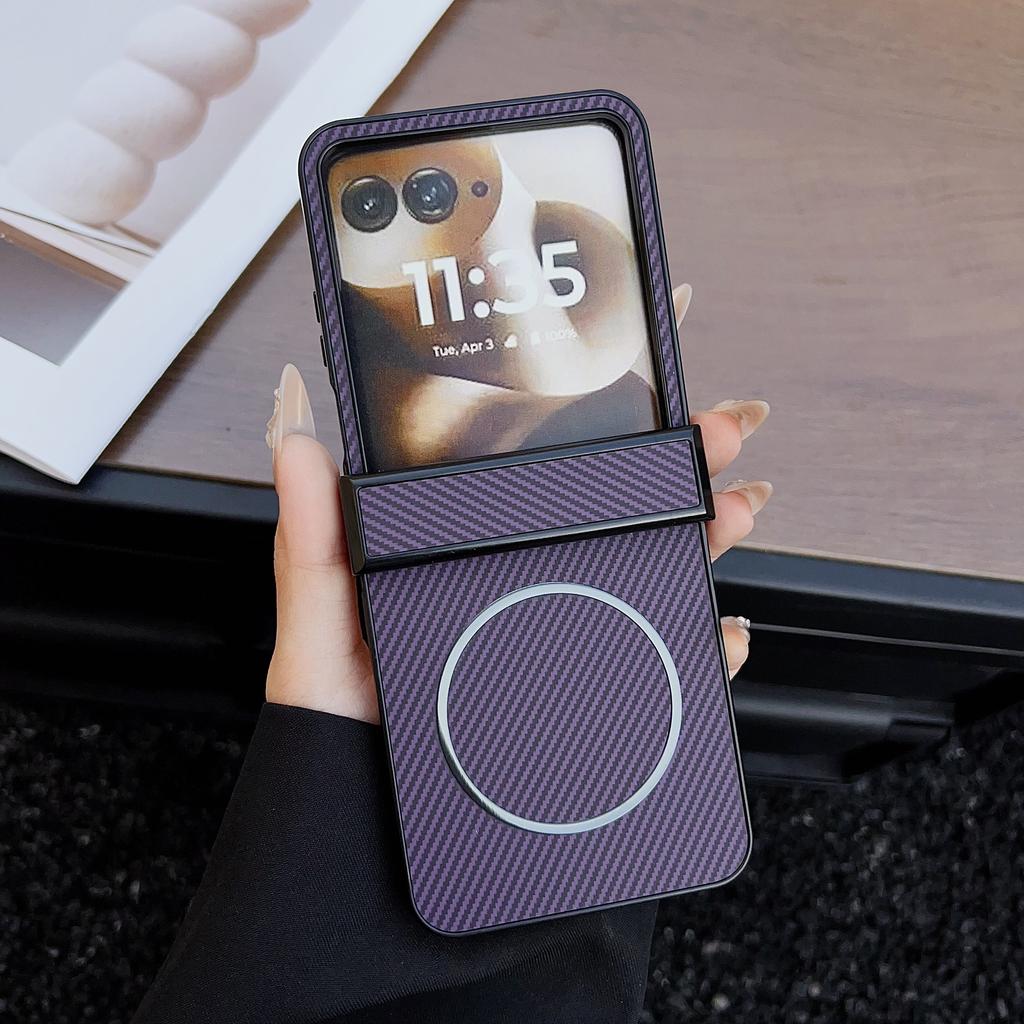 For Motorola Razr 60 Ultra 5G Cover Compatible with MagSafe Carbon Fiber Texture Folding Phone Case