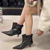 Fashion Best - Selling Black Pointed Toe Kitten Heel Ankle Boots, Women's Metal Buckle Fashion Commute Boots