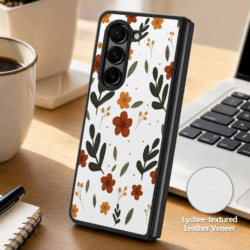 Ретро Листья Цветы Чехол Для Samsung Z Fold 8 Ultra 7 6 5 Роскошная Кожаная Наклейка Жесткий Складной Чехол Для Телефона Для Galaxy Z Fold8 Fold7 Fold6