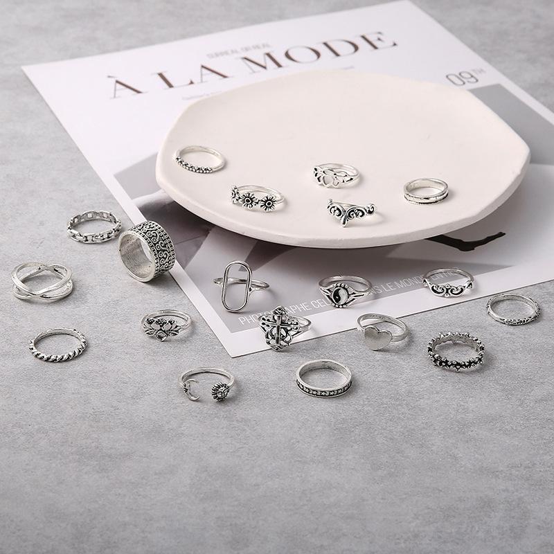 Fashion Round Heart Geometric Rings Set for Women Minimalism Thin Circle Open Ring Joint Knuckle Rings Female Jewelry