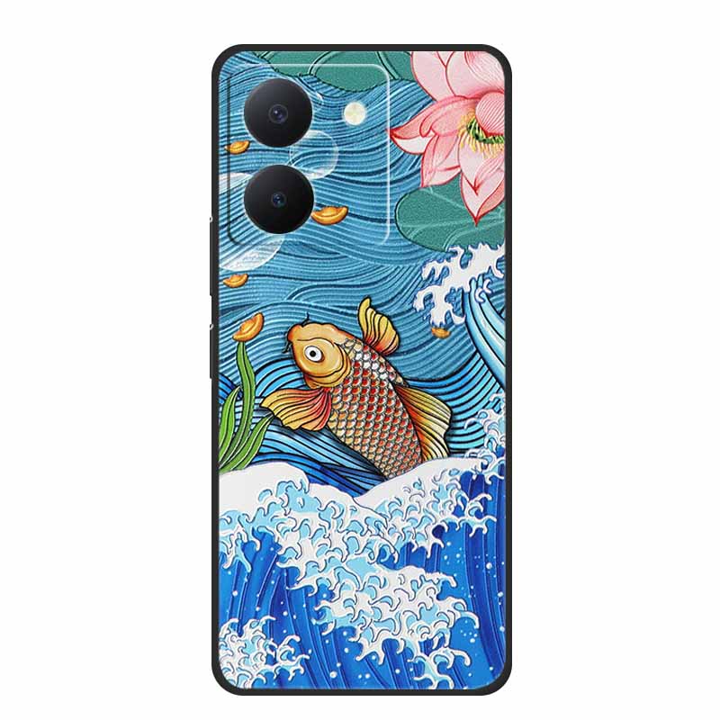 3D Emboss Case For Vivo Y27s Phone Case Relief Black Silicone Soft Back Cover Coque Funda For Vivo Y27s Case Y 27 s Capas 6.64"