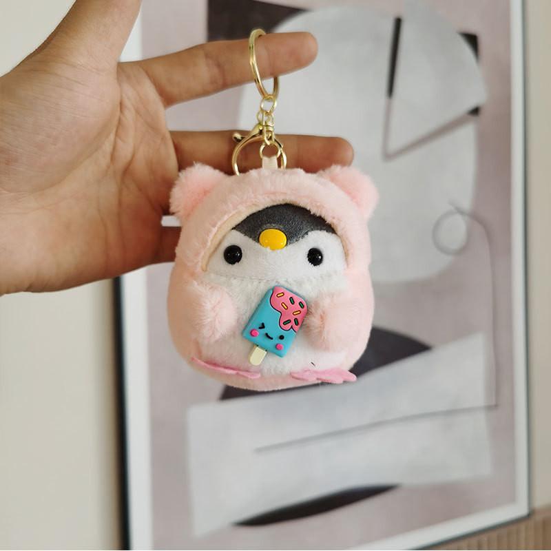 Adorable Penguin Plush Keychain Ice Cream Lollipop Style Bag Charm Stuffed Toy