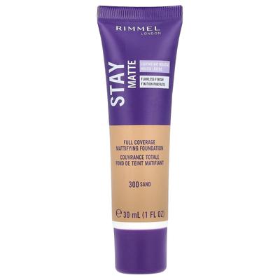 Rimmel London, Stay Matte, матирующая тональная основа с полным покрытием, оттенок 300 Sand, 1 жидкая унция (30 мл)