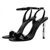 Fashion Black Round Toe Ankle Buckle High Heeled Sandals Women High Quality Patent Leather Brand Designer Shoes Elegant Party Dress Shoe