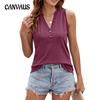 Женская весна и лето новый однотонный свободный жилет без рукавов с V-образным вырезом на пуговицах футболка топы