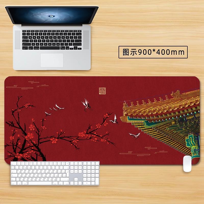 Zen Japanese Landscape Desk Mat with Birds and Mountains Gaming Mouse Pad
