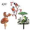 Whimsical Courtyard Decorations Metal Garden Decorative Stake, Cute Frog Lotus Leaf/Mushroom/Birds on Tree Branch Gardening Gifts for Women Yard Sign,