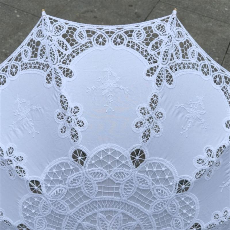 Handcrafted Cotton Lace Parasol Artistic Floral Embroidery Wedding Umbrella Outdoor Sun