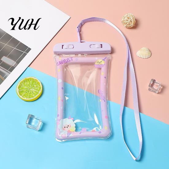 Floating Cell Phone Pouch Cute Waterproof with Airbag And Lanyard, Clear PVC Cellphone Dry Bag for Swimming Beach Touch Screen Water Pool, Sensitive