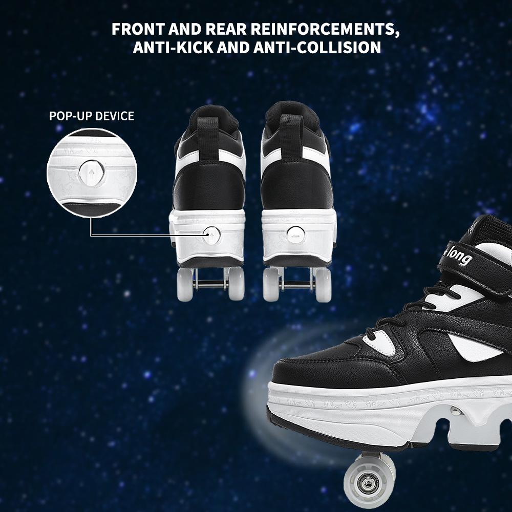 Fashionable Unisex Automatic Pop-up Sneakers With Wheels Dual-purpose Skating Casual Shoes Women's High Top 4 Wheel Roller Shoes