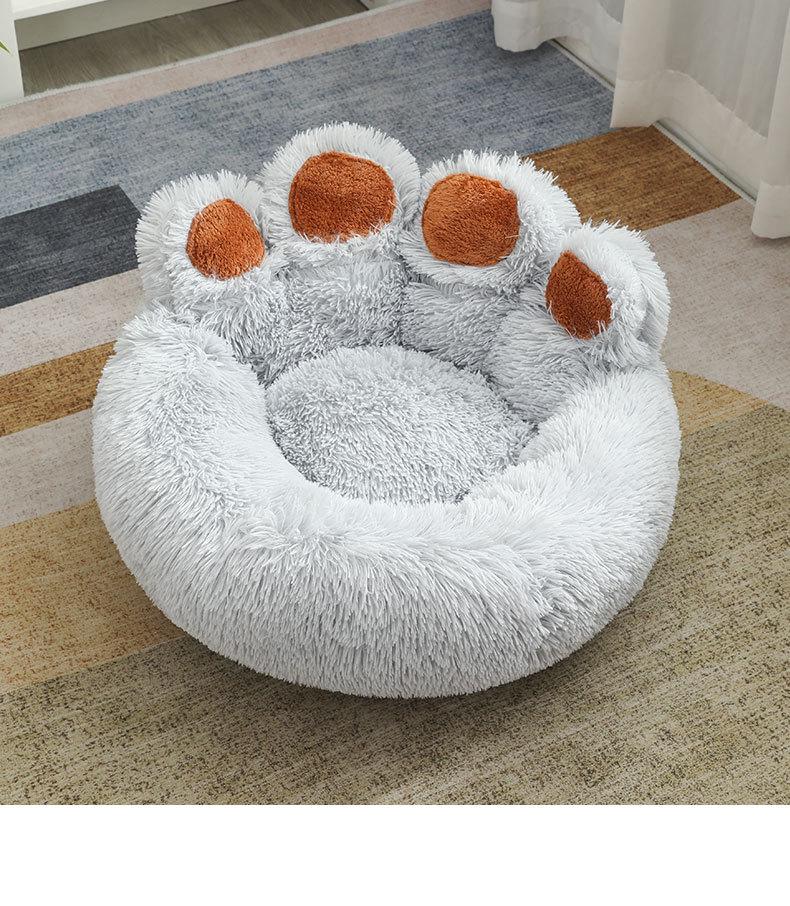 Warm Cartoon Bear Paw Plush Pet Bed for Cats and Dogs