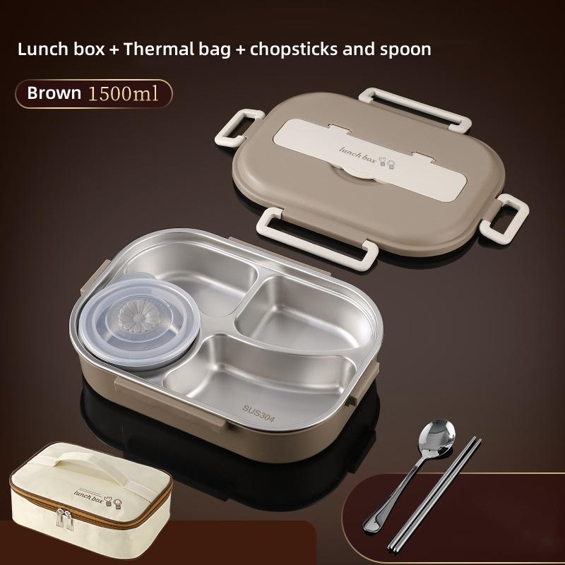 304 Stainless Steel Compartment Lunch Box Set Sealed Portable Insulated Microwae Heating Soup Bento Box for Adult Food Container