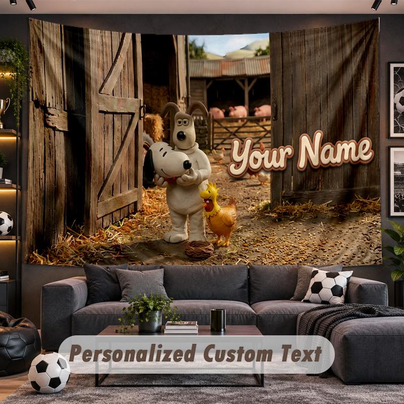 Wallace & Gromit Personalized Tapestry Support Custom Name, Wall Art Home Decoration