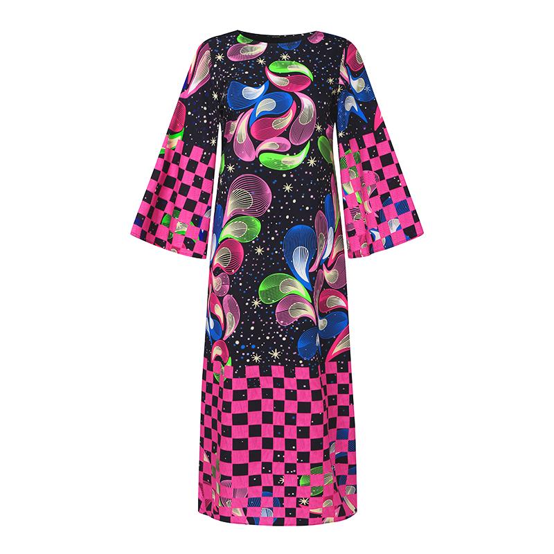 Женские платья больших размеров с круглым вырезом и длинным рукавом с принтом