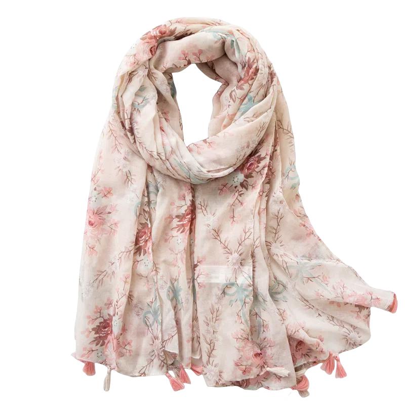 Lightweight Scarves Fashion Flowers Print Women Cotton Wrap Scarf Head Shawl Summer Gift