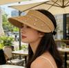 Summer outdoor sunscreen hat children fashion high sense pearl large brim straw hat seaside beach sunshade empty top hat