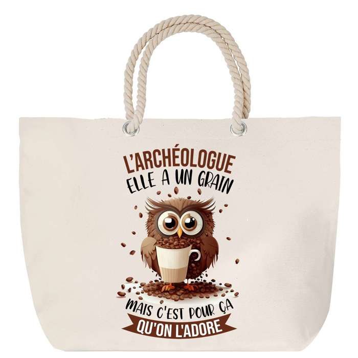 Sac de plage avec anse corde L'Archéologue Chouette Grain Cadeau Anniversaire Noël | Grand Sac de Transport & Sport