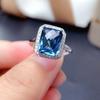 New Rectangular Sea Blue Topaz Gemstone and Diamond Open Ring for Women