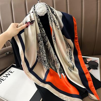 Spring Summer Scarf Women's Luxury Design Scarf Silk Smooth Scarf Soft Muslim Headband Shawl Beach90x90cm