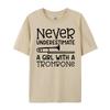 Never Underestimate A Girl With A Trombone Marching Band Green And White Graphic T Shirt Comfortable New In Tops And TShirts
