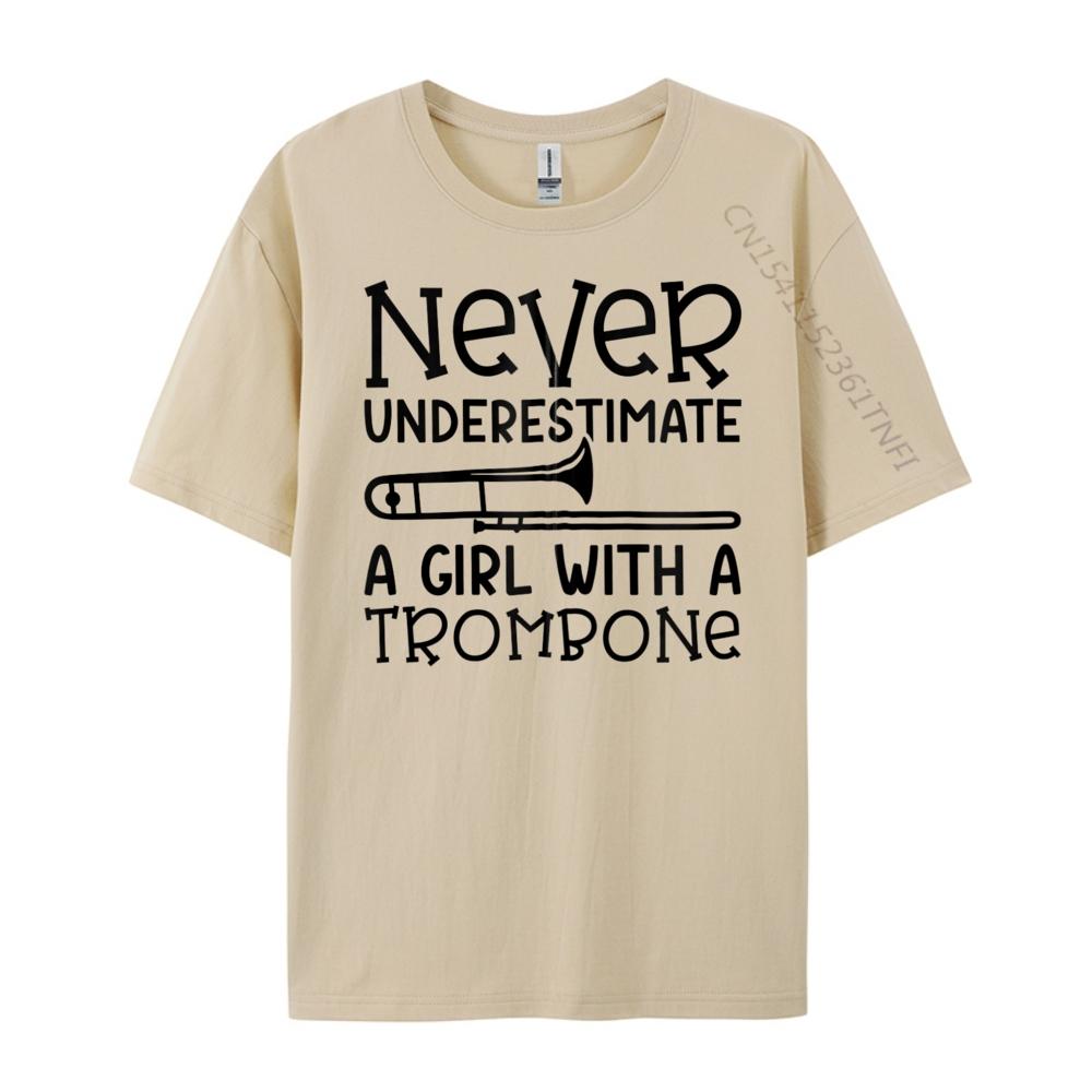 Never Underestimate A Girl With A Trombone Marching Band Green And White Graphic T Shirt Comfortable New In Tops And TShirts