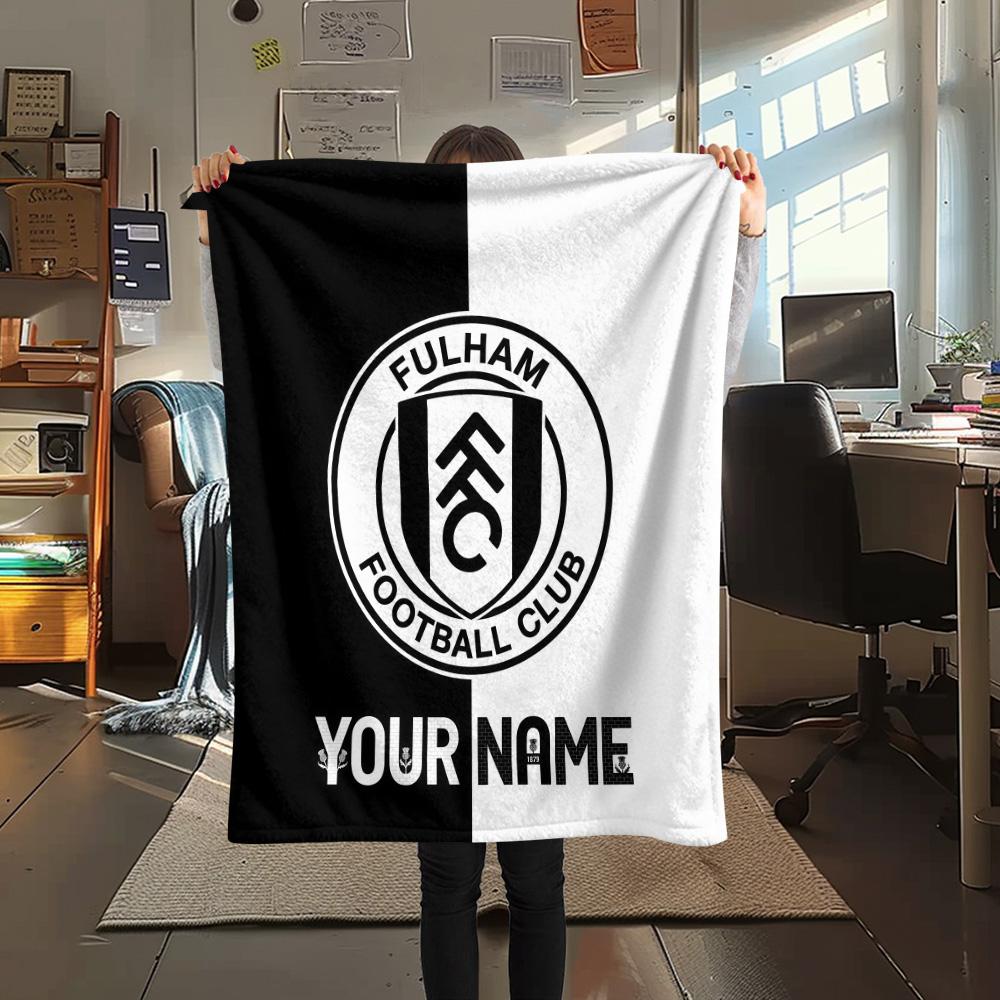 Custom Name Fulham FC Flannel Blanket, High quality Comfortable for All Seasons, Home Decor, Warmth and Comfort