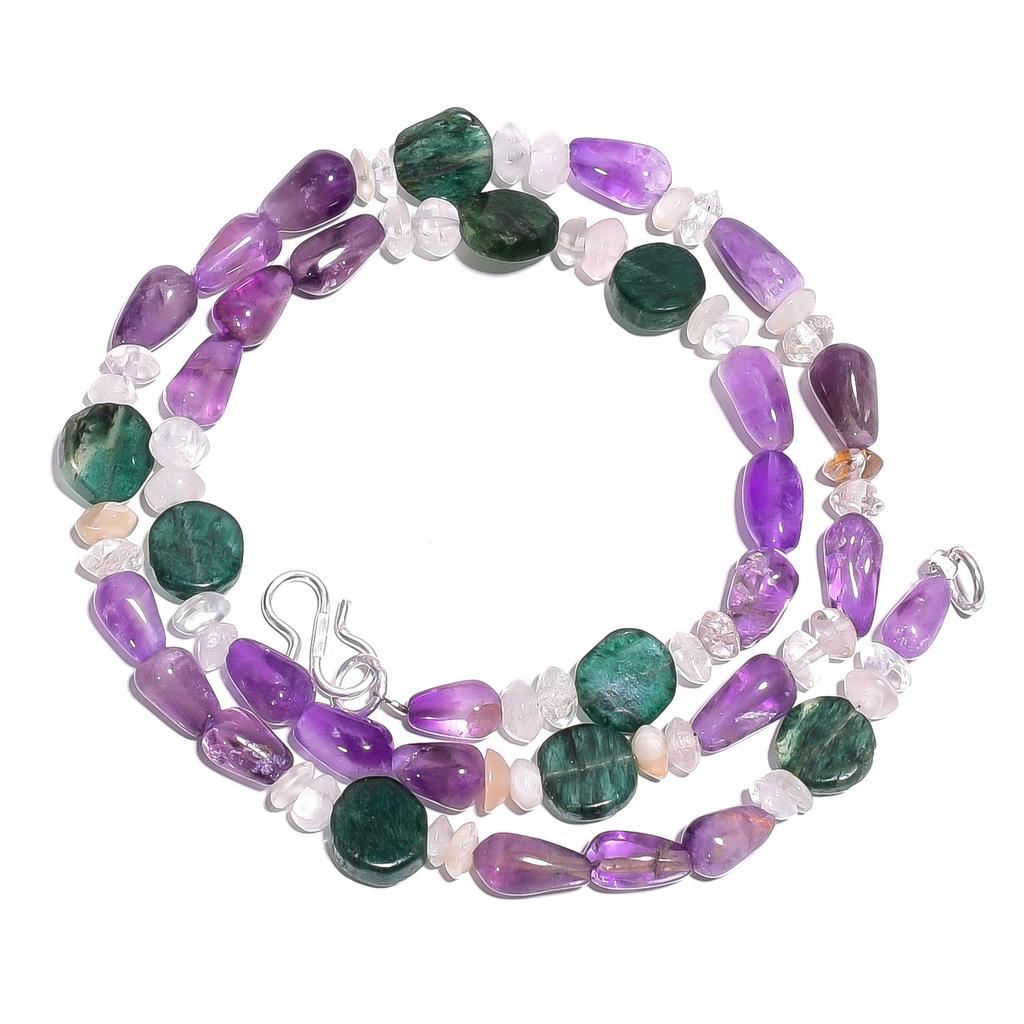 Natural Amethyst Aventurine Crystal Gemstone Smooth Beads Necklace 17" UB-4532 UB-4532