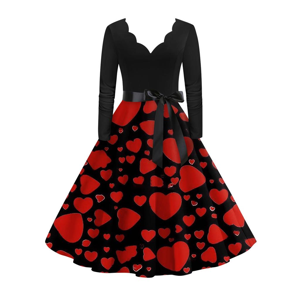 Стильное и элегантное женское платье с длинными рукавами и V-образным вырезом в форме сердца ко Дню святого Валентина