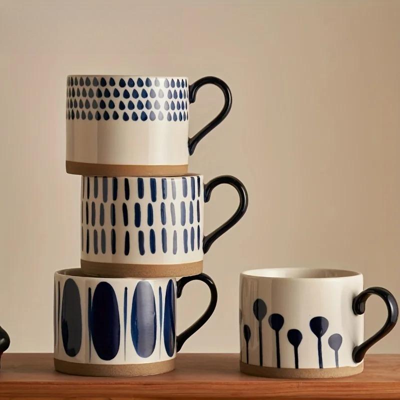 KEMORELA 1PCS 450ML Nordic Ceramic Cup Coffee Milk Mug with Handle Retro Large Capacity Japanese Breakfast Oatmeal Cup Gift Set