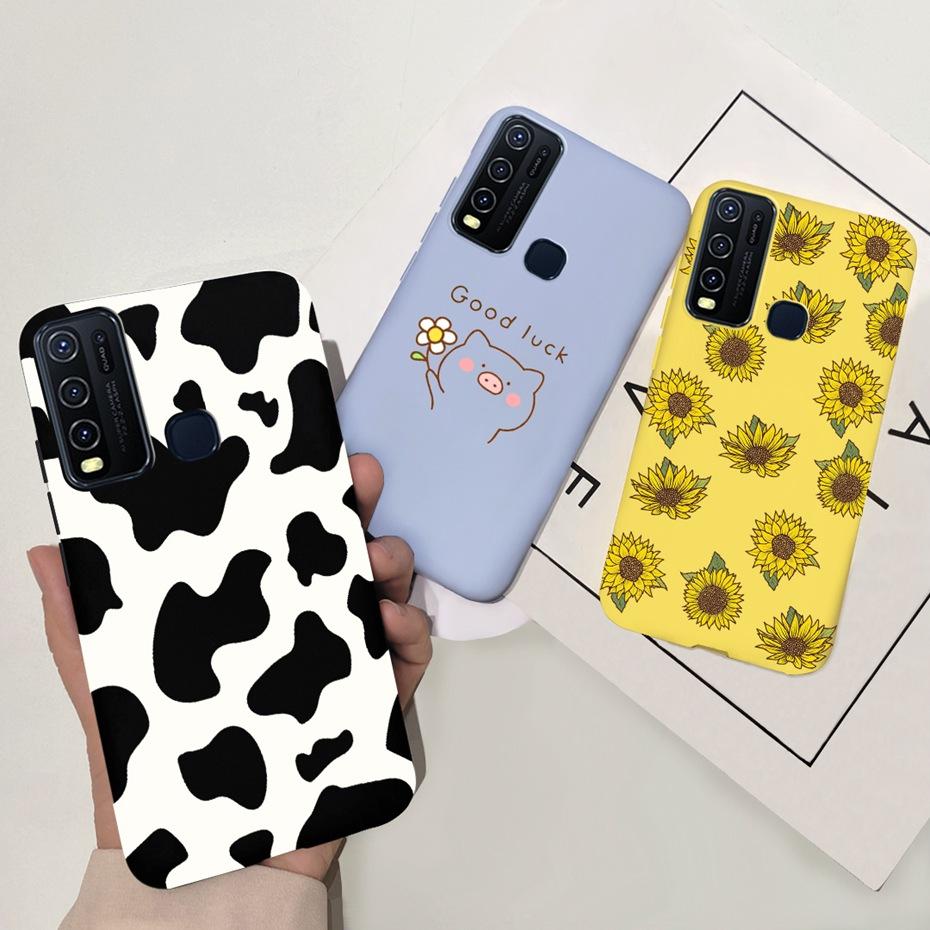 Модный милый чехол из силикона с рисунком цветов и молока для Vivo Y30 1938 Y50 1935 Черный мягкий ТПУ чехол для телефона для Vivo Y 30 50 Y30 2020 Задняя крышка