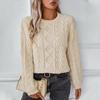 Autumn Winter Vintage Loose Long Sleeve Top Solid Color Cardigan Knitwear O-Neck Sweater