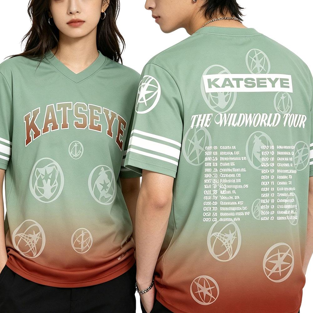 KATSEYE Jersey Football Tee The WildWorld Tour 2026 Tshirts V-neck Short Sleeve Loose Summer T-shirt Unisex Streetwear Print Top