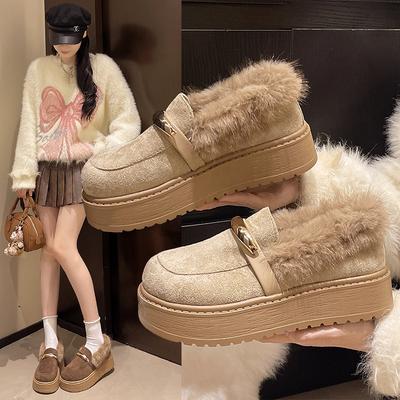 Женские мягкие эластичные толстые подошвы увеличивающие рост зимние меховые утепленные сапоги от холода нескользящие износостойкие повседневные спортивные хлопковые сапоги меховая обувь