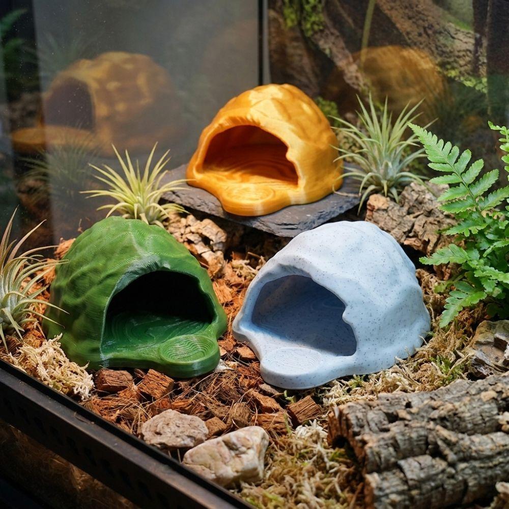 Simulation Rock Reptile Hideout Sturdy PETG Hidden Cave Shelter Lizard Feeder Turtle Tank