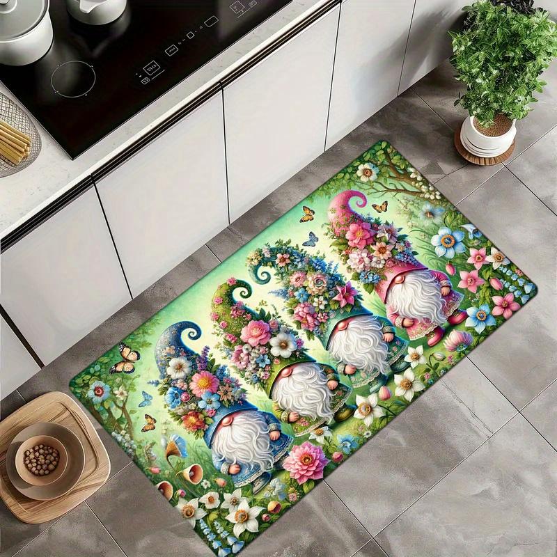 Spring Gnome Easter Print Doormat , Soft Flannel Non-Slip Absorbent Mat for Kitchen Bathroom Entryway , Lightweight Home Decor