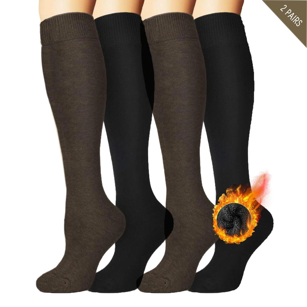 Fleece 2 Pairs Warm Knee High Socks for Women-Thermal Cotton Socks for Hiking,Work,Winter,Gifts