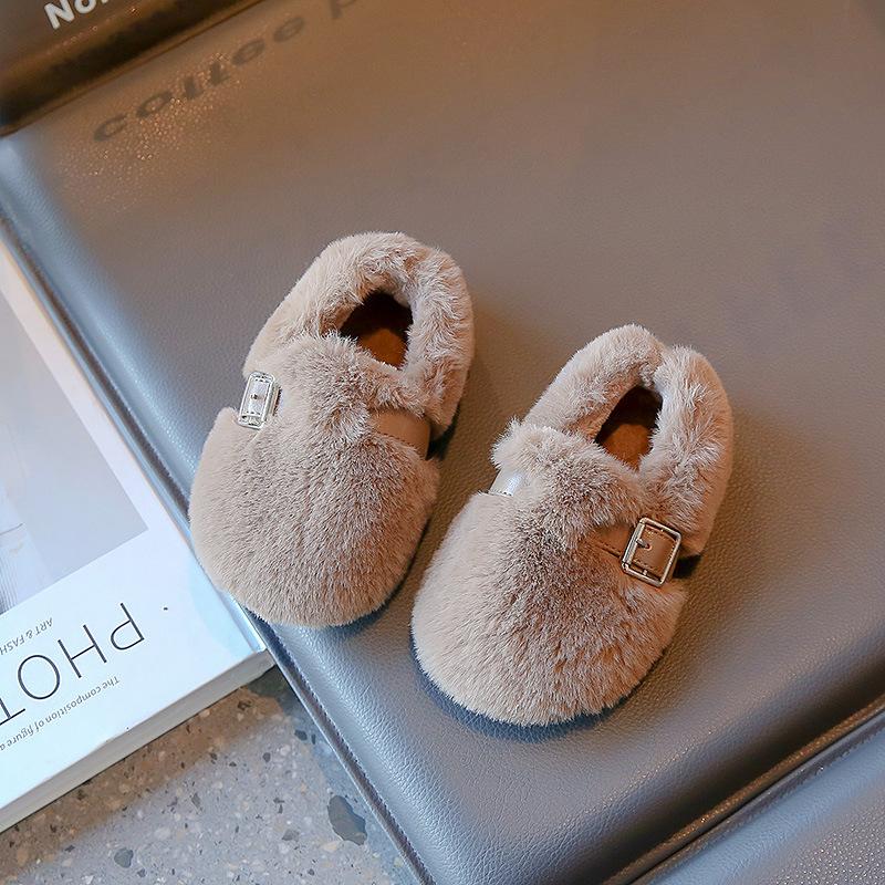 Children's woolen curly girls' cotton shoes, autumn and winter soft-soled non-slip fashionable furry shoes for older kids, warm shoes for babies
