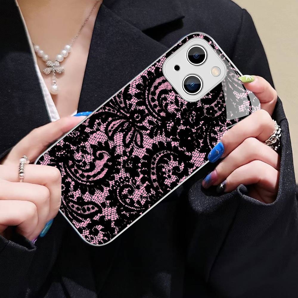 Закаленное стекло с кружевным узором для iPhone 14 13 12 11 Pro Mini XS MAX 14Plus X XS XR Чехол