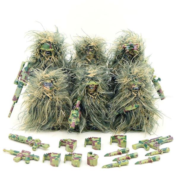 6 шт. военный костюм Ghillie, лодка, камуфляж, солдат, армия WW2, спецназ, сделай сам, строительные блоки, фигурки, развивающие игрушки, подарок для мальчиков