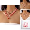Romantic Heart Pearl Choker Necklace With Cherry And Strawberry Charms For Girls